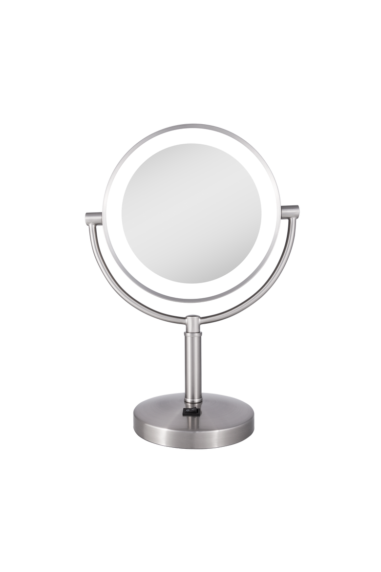 Laguna Lighted Makeup Mirror with 5X/1X Magnifications, Main, color, Satin Nickel