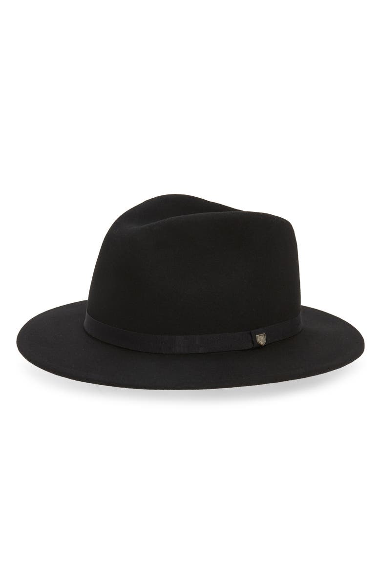 Brixton Messer Packable Wool Fedora, Main, color, Black/Black