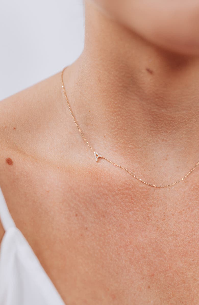 Anzie Love Letter Pavé Diamond Initial Pendant Necklace, Alternate, color, Gold-A