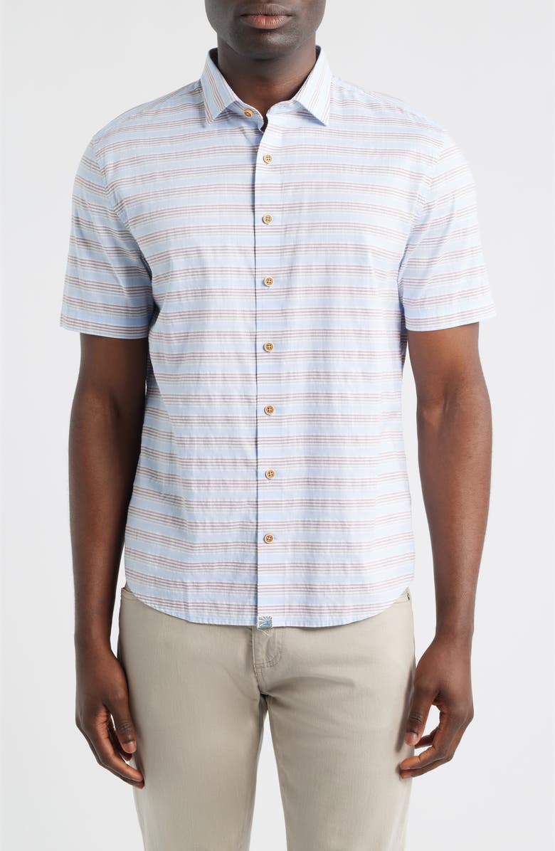 johnnie-O Leander Stripe Short Sleeve Button-Up Shirt, Main, color, Gulf Blue