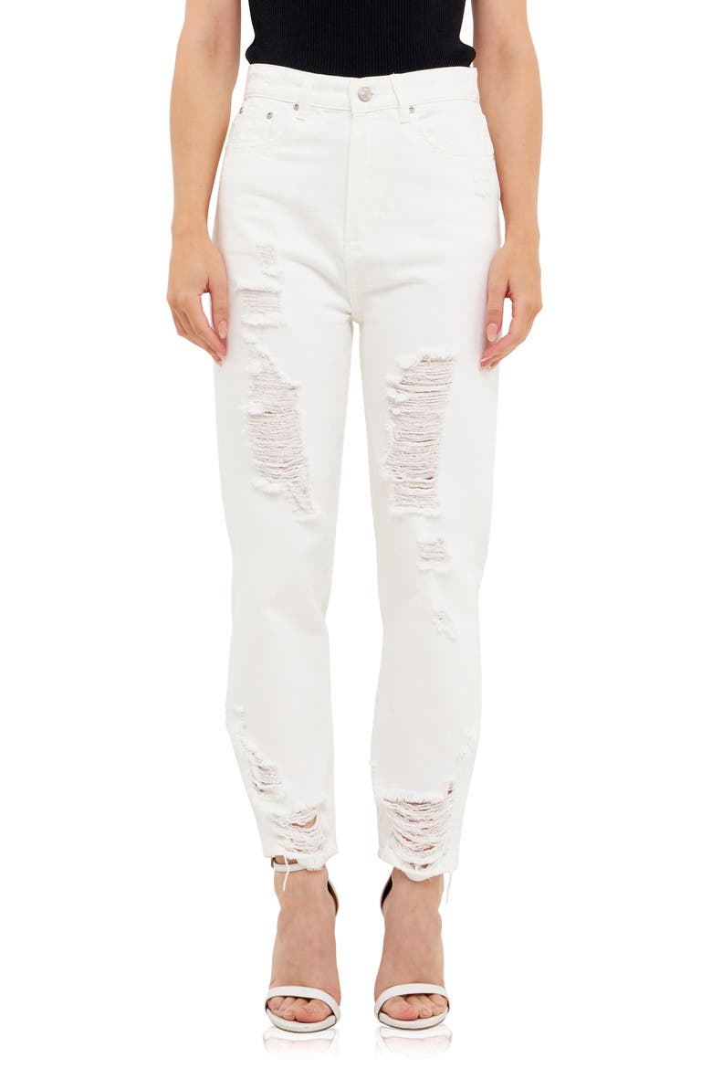 Ripped Straight Leg Nonstretch Jeans, Main, color, WHITE
