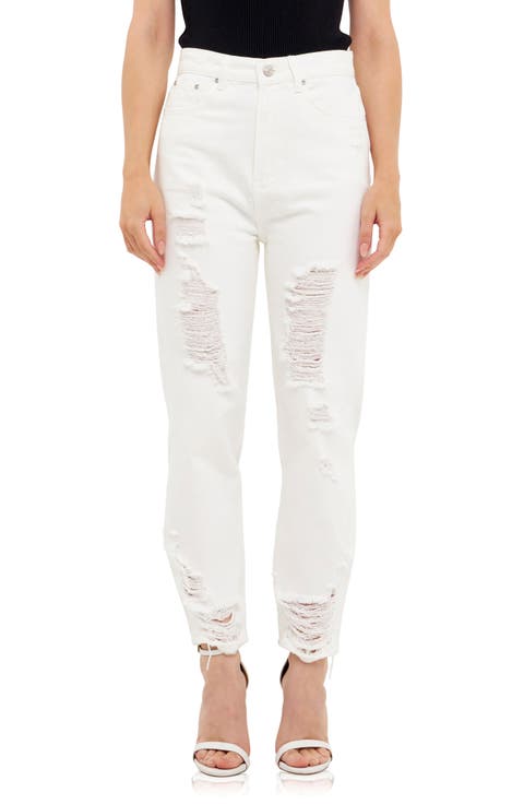 Ripped Straight Leg Nonstretch Jeans
