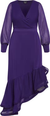 City Chic Antoinette Long Sleeve Asymmetric Midi Dress