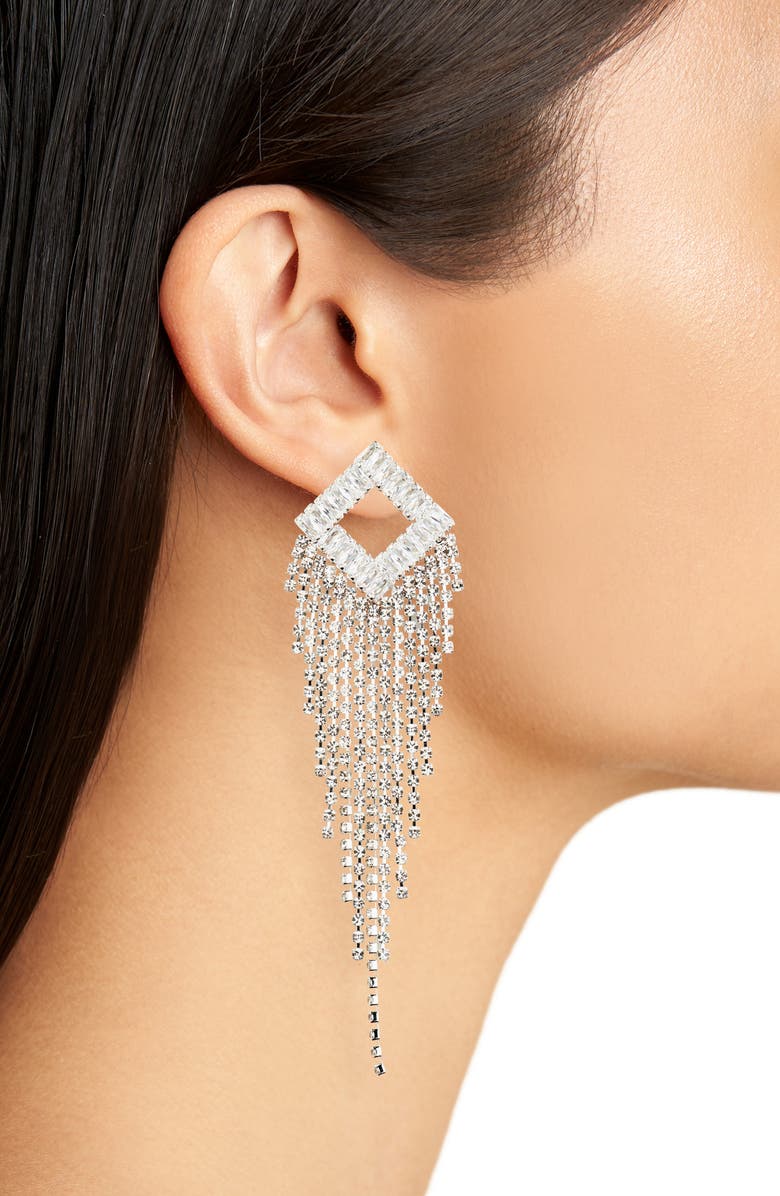 NATASHA Cubic Zirconia Crystal Fringe Drop Earrings, Alternate, color, Silver Crystal Cubic Zirconia