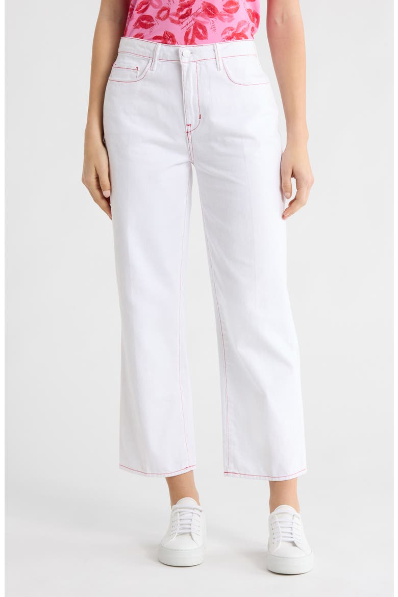 June High Waist Crop Stovepipe Jeans, Main, color, BLANC/SCARLET RED CONT