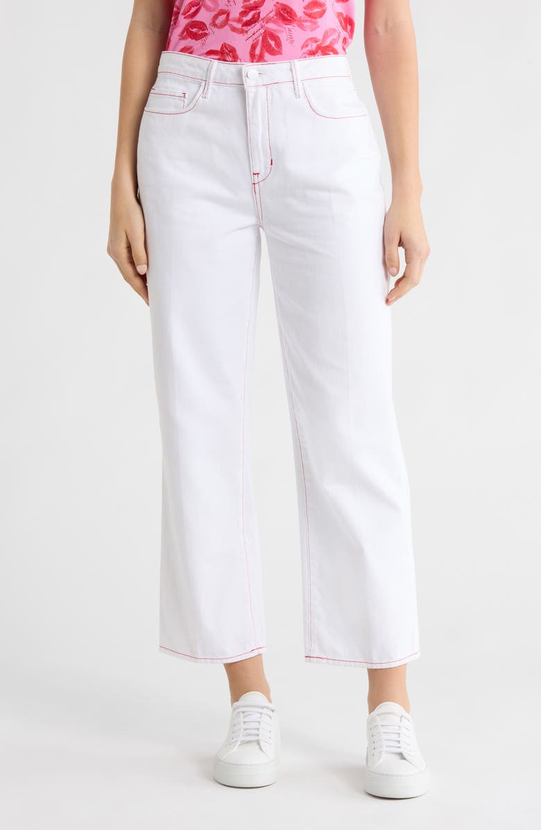 L'AGENCE June High Waist Crop Stovepipe Jeans, Main, color, Blanc/ Scarlet Red Contrast
