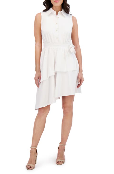 Sleeveless Asymmetric Hem Shirtdress