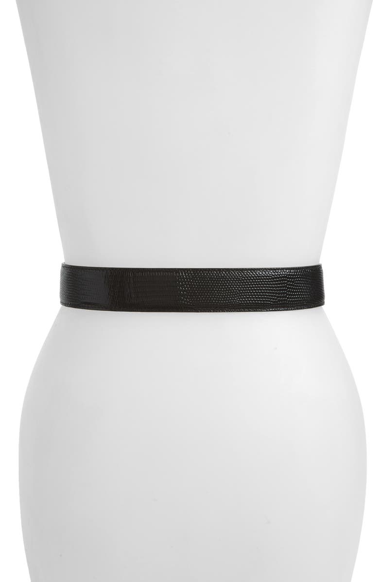 Dolce&Gabbana Crystal Logo Buckle Iguana Embossed Leather Belt, Alternate, color, 