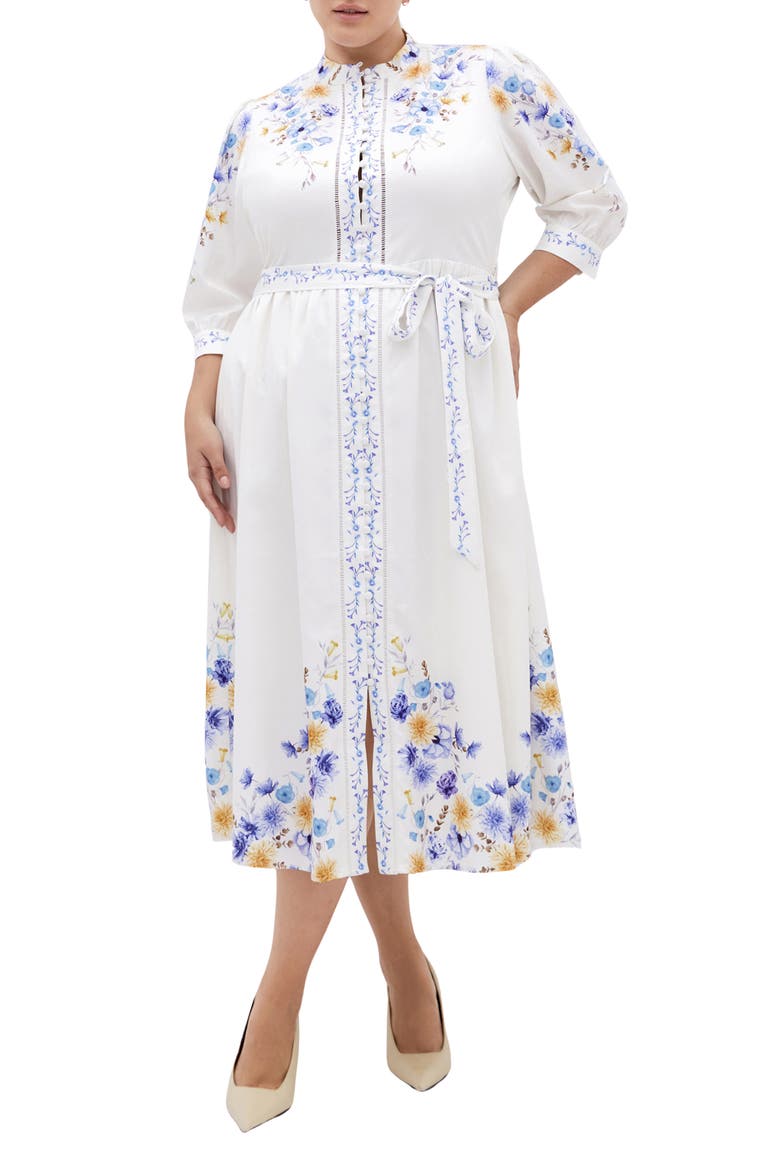 Annabelle Belted Midi Shirtdress, Main, color, BLUE PATRICE BORDER