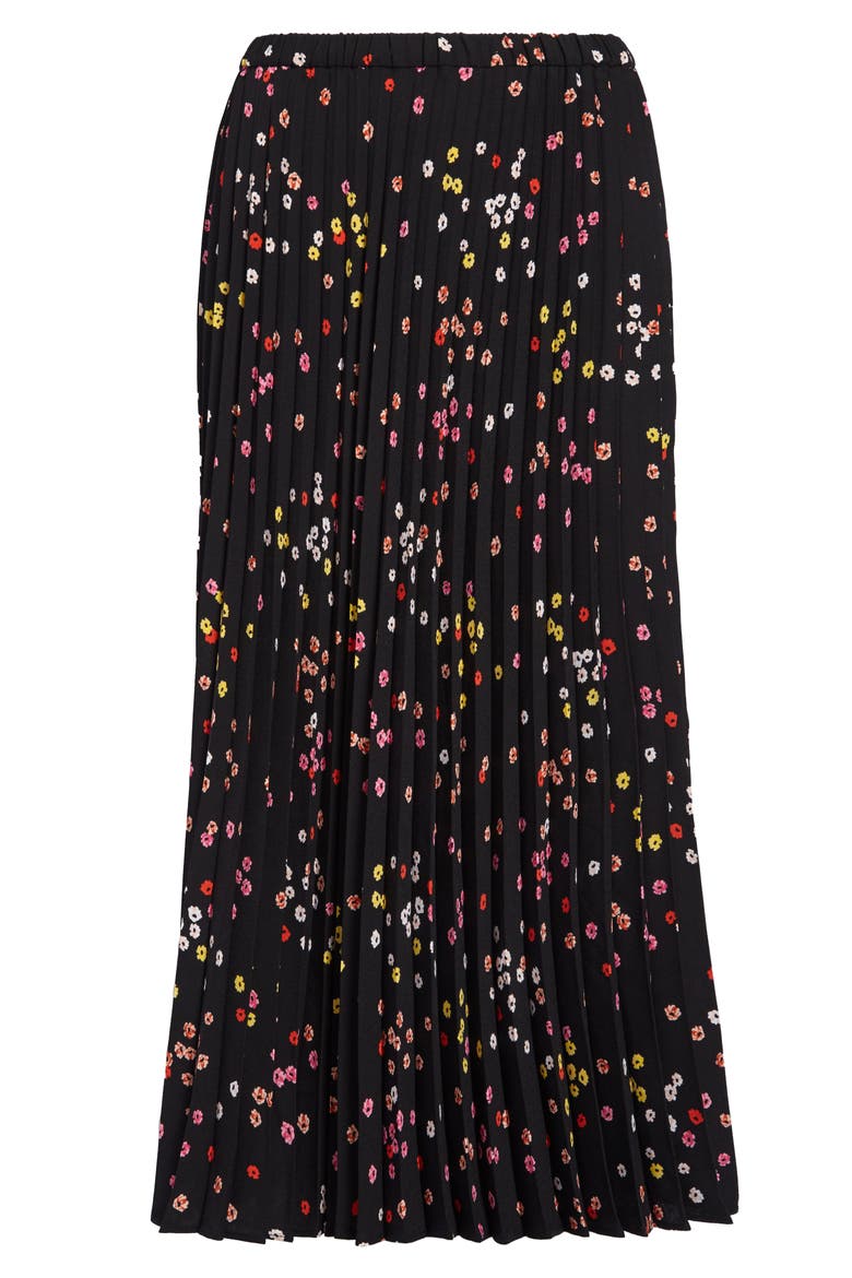 Pleated Midi Skirt, Main, color, BLACK MULTI GALINA FLORAL