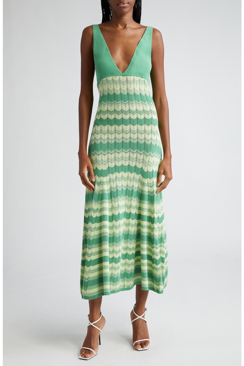 Mylah Chevron Stripe Sleeveless Cotton Sweater Dress, Main, color, MINERAL GREEN TWIST COTTON