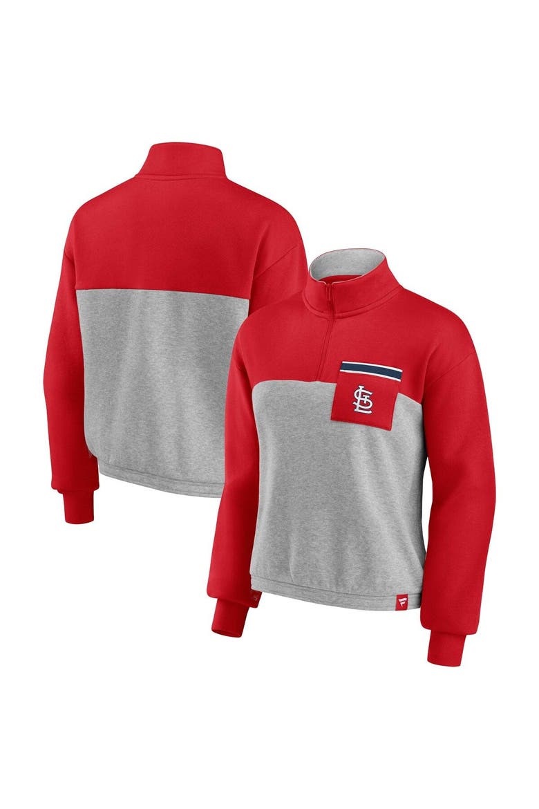 Women's Fanatics Branded Red/Heather Gray St. Louis Cardinals Iconic Cinch Waist Quarter-Zip Top, Main, color, Red
