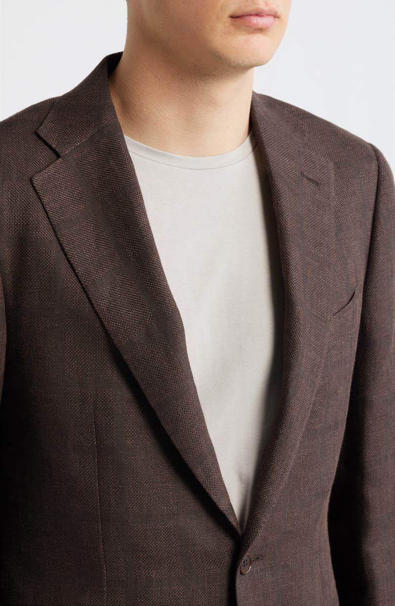 Canali Capri Trim Fit Brown Check Jacquard Linen & Wool Sport Coat, Alternate, color, Dark Brown