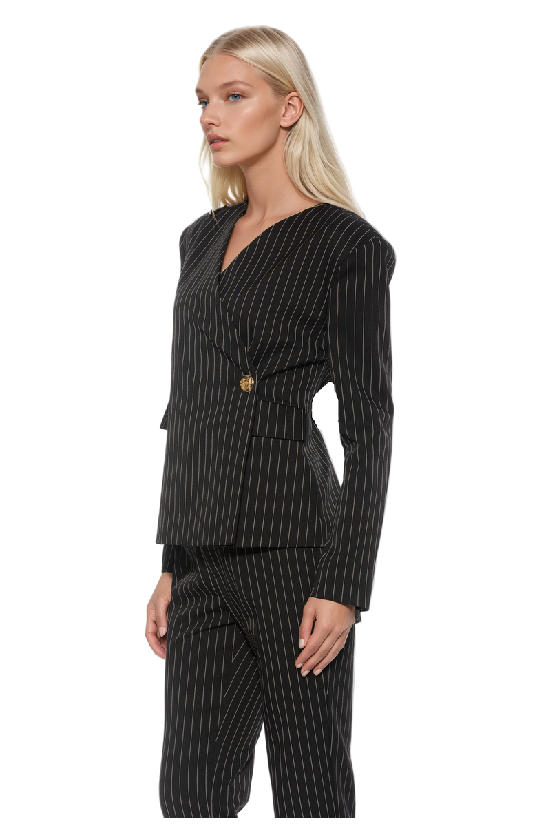Alexia Admor Alira Single Button Wrap Blazer, Alternate, color, Black Pinstripe