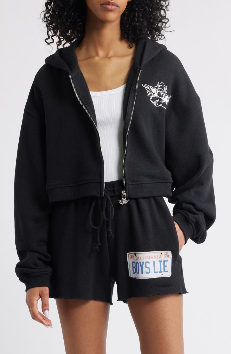 BOYS LIE Just Fore You Full Zip Graphic Hoodie, Main, color, 