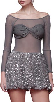 Avec Les Filles Crystal Accent Bandeau Mesh Top