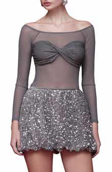 Avec Les Filles Crystal Accent Bandeau Mesh Top