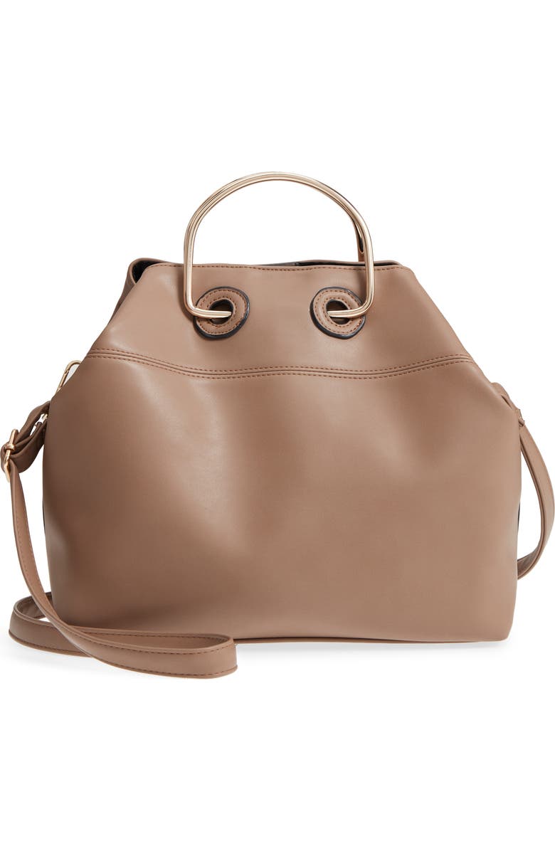 Leith Metal Handle Faux Leather Tote Bag, Main, color,