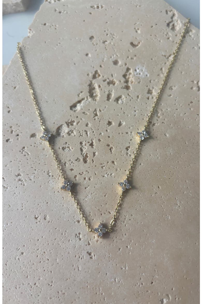 Cubic Zirconia Flower Station Necklace, Alternate, color, GOLD