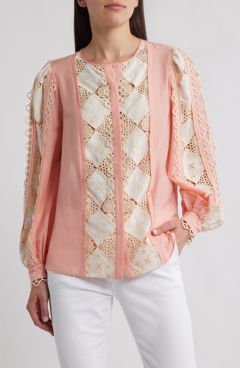 KOBI HALPERIN Novi Lace Cotton & Silk Top, Main, color, Quartz