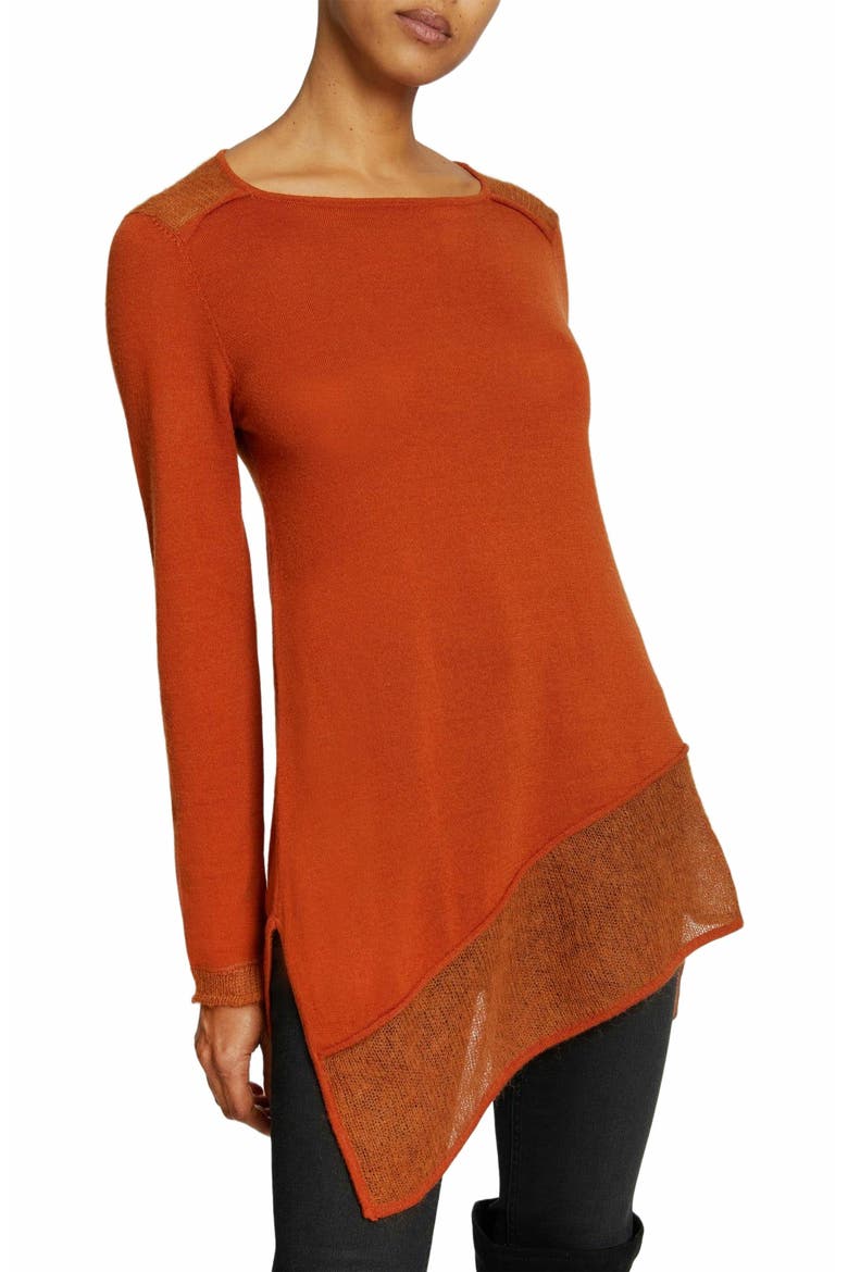 Wella Asymmetrical Knit Sweater In Merino Wool, Main, color, SEDONA ORANGE