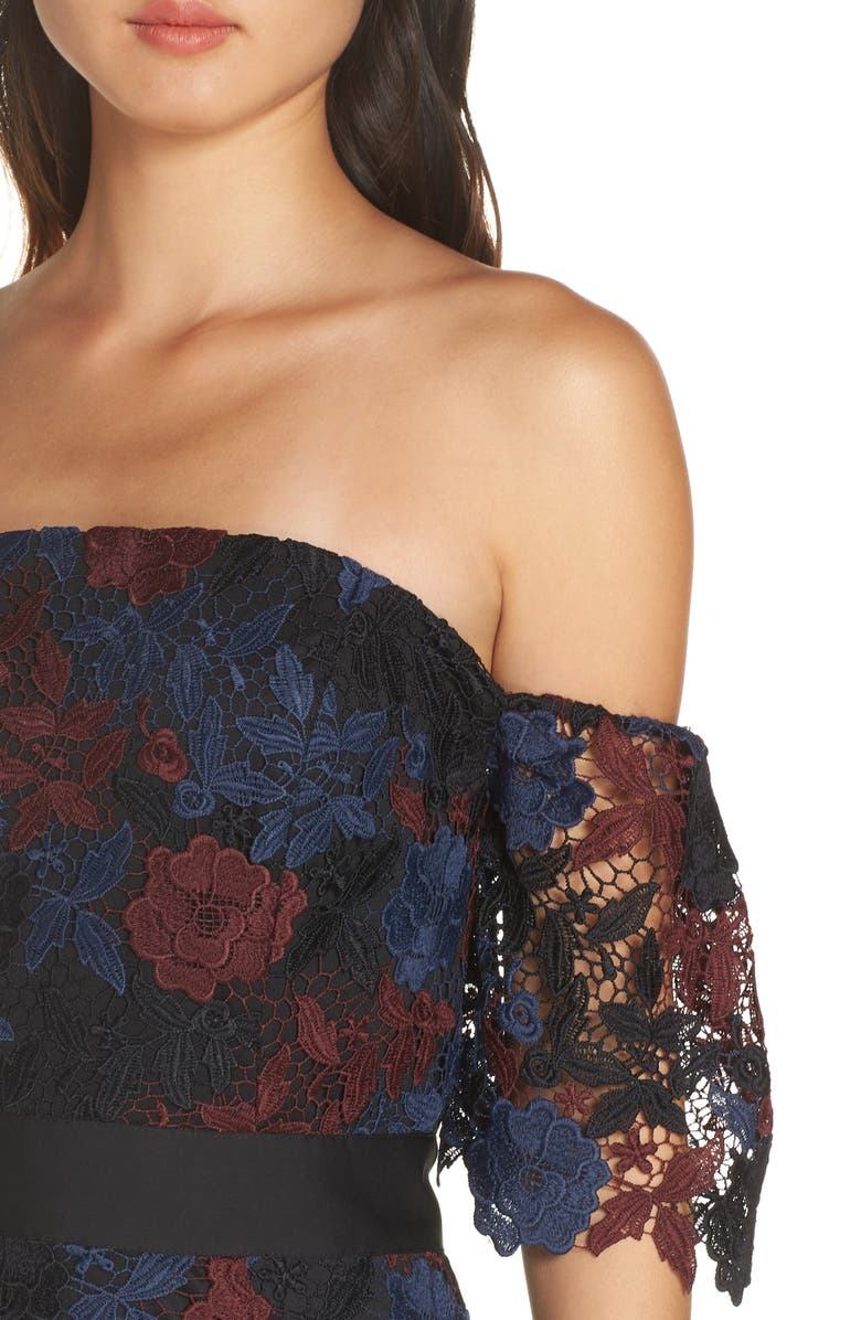 Sam Edelman Three-Tone Off the Shoulder Lace Midi Dress, Alternate, color,