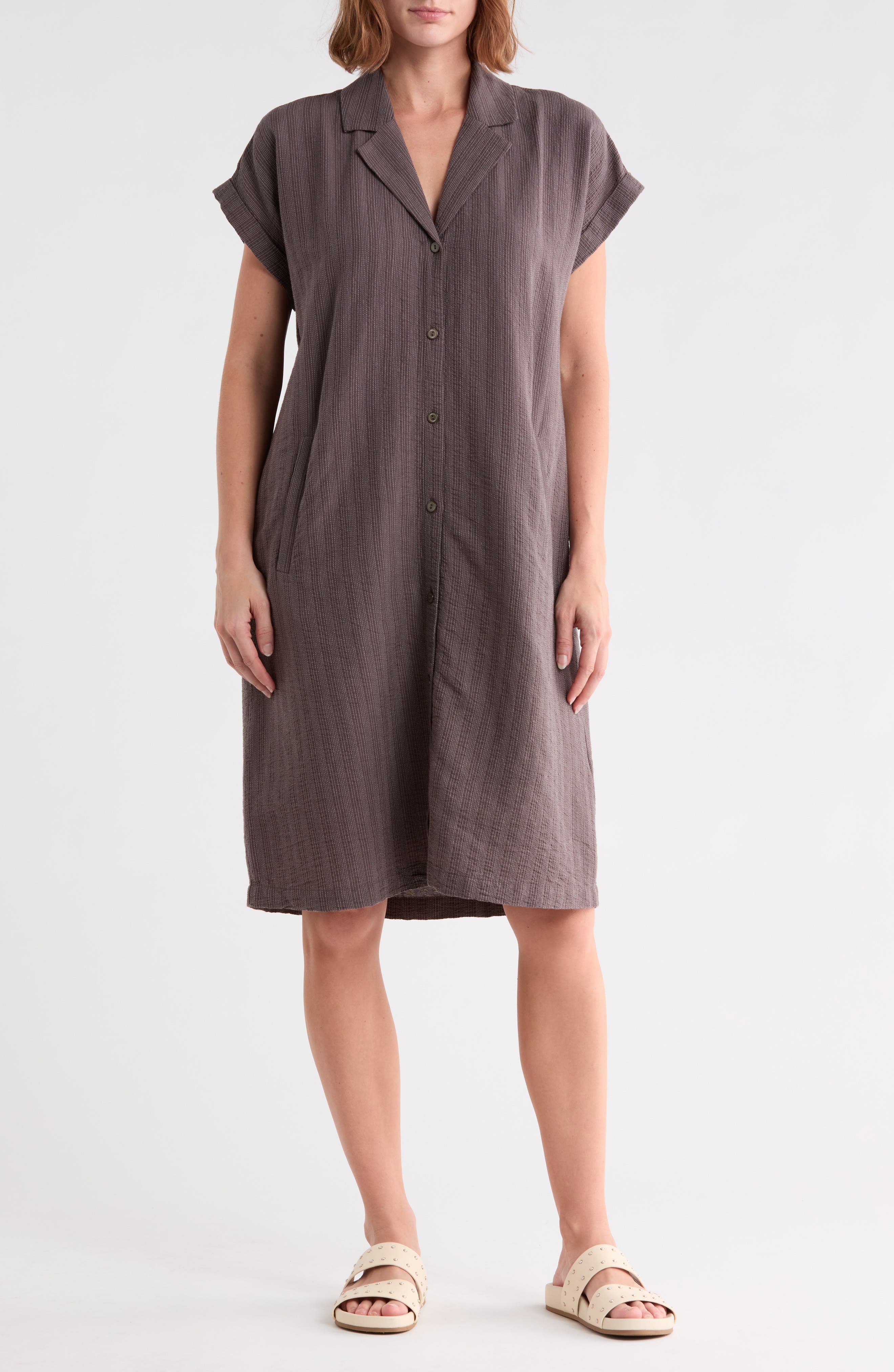 Notch Collar Organic Cotton Blend Shirtdress