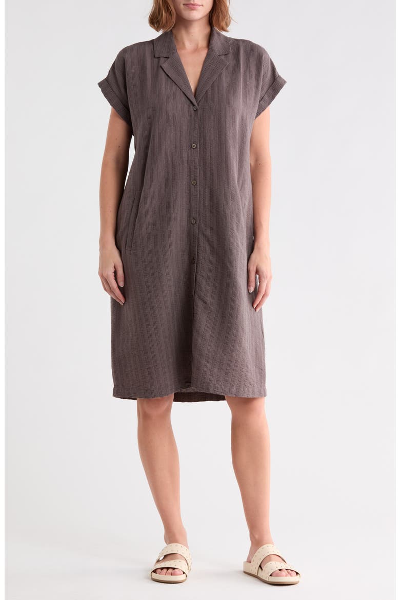 Notch Collar Organic Cotton Blend Shirtdress, Main, color, RYE