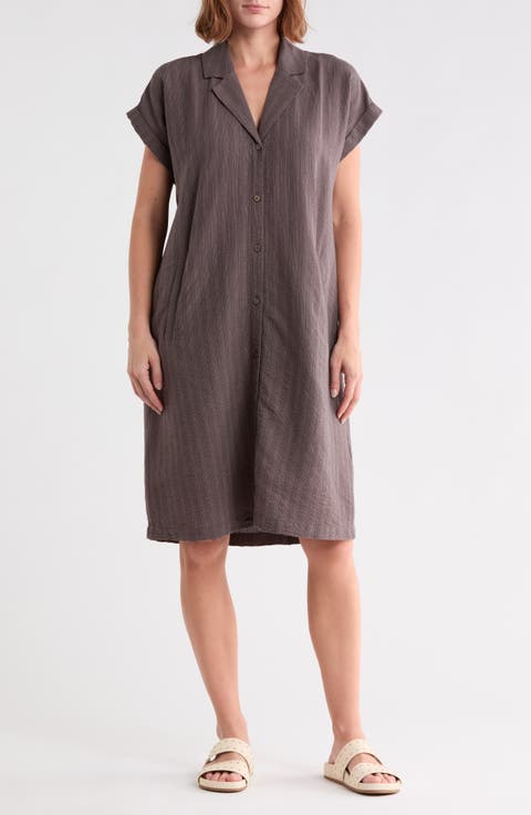 Notch Collar Organic Cotton Blend Shirtdress