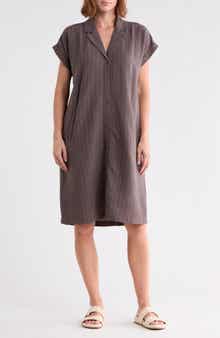 Notch Collar Organic Cotton Blend Shirtdress