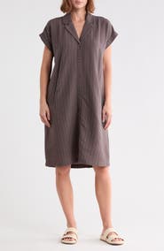 Eileen Fisher Notch Collar Organic Cotton Blend Shirtdress