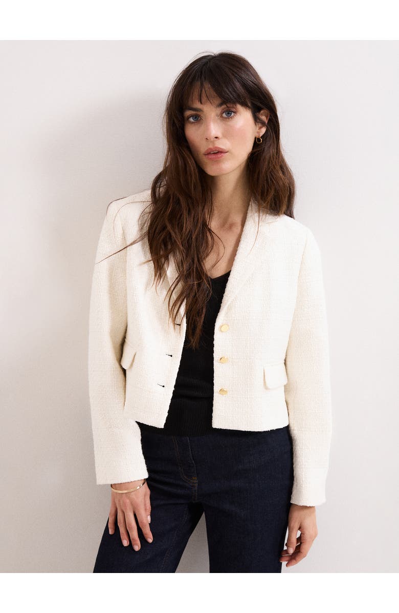 Phase Eight Adria Cropped Textured Jacket Blazer, Main, color, Ivory