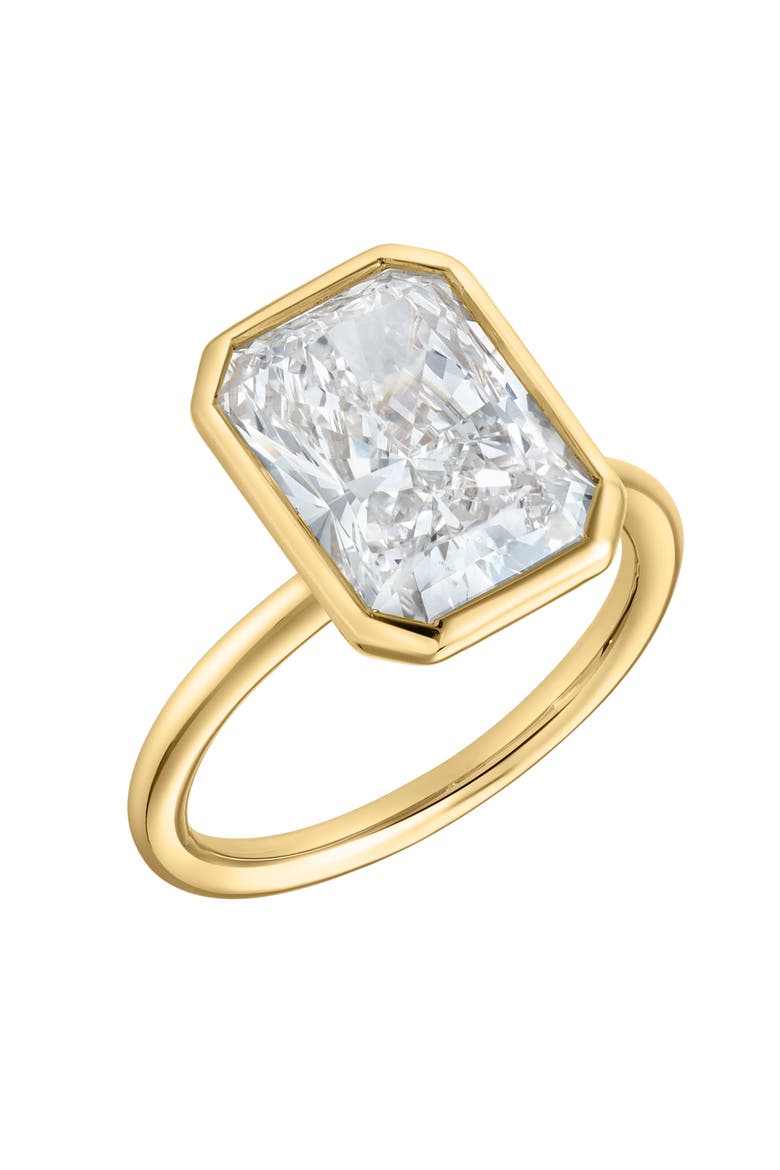 Sophie 14K Gold Radiant Bezel Lab Grown Diamond Solitaire Engagement Ring - 3 cts, Main, color, 14K Yellow Gold