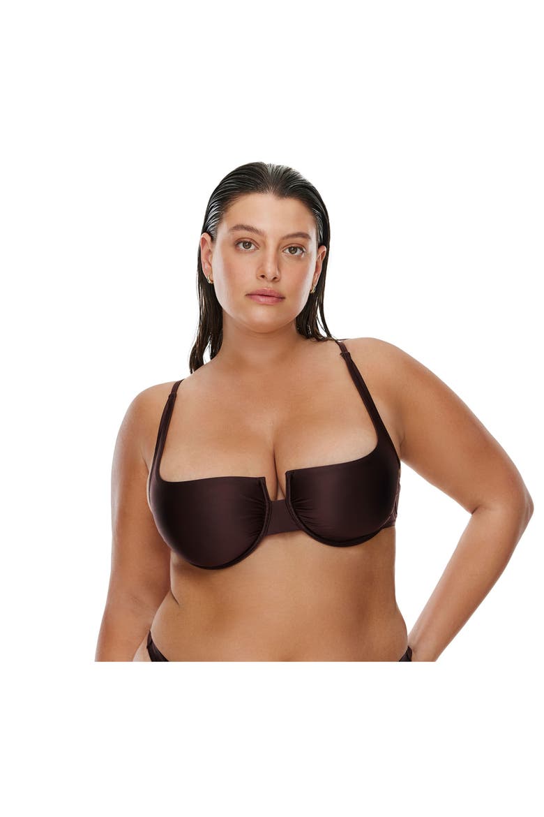 Satin Touch Underwire Bikini Top, Alternate, color, Brown