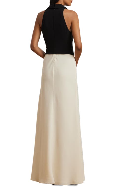 Shop Ralph Lauren Lauren Sleeveless Charmeuse Gown In Black/mascarpone Cream