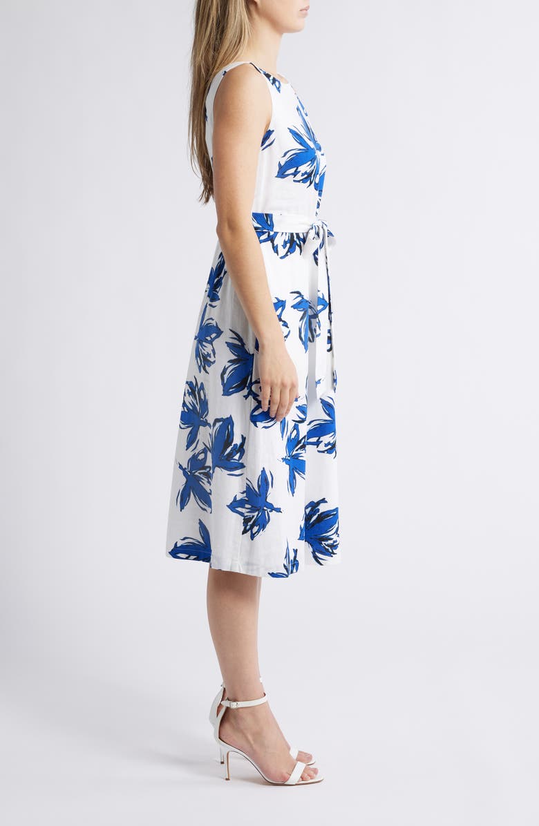Anne Klein Floral Sleeveless Linen Blend Dress, Alternate, color, 