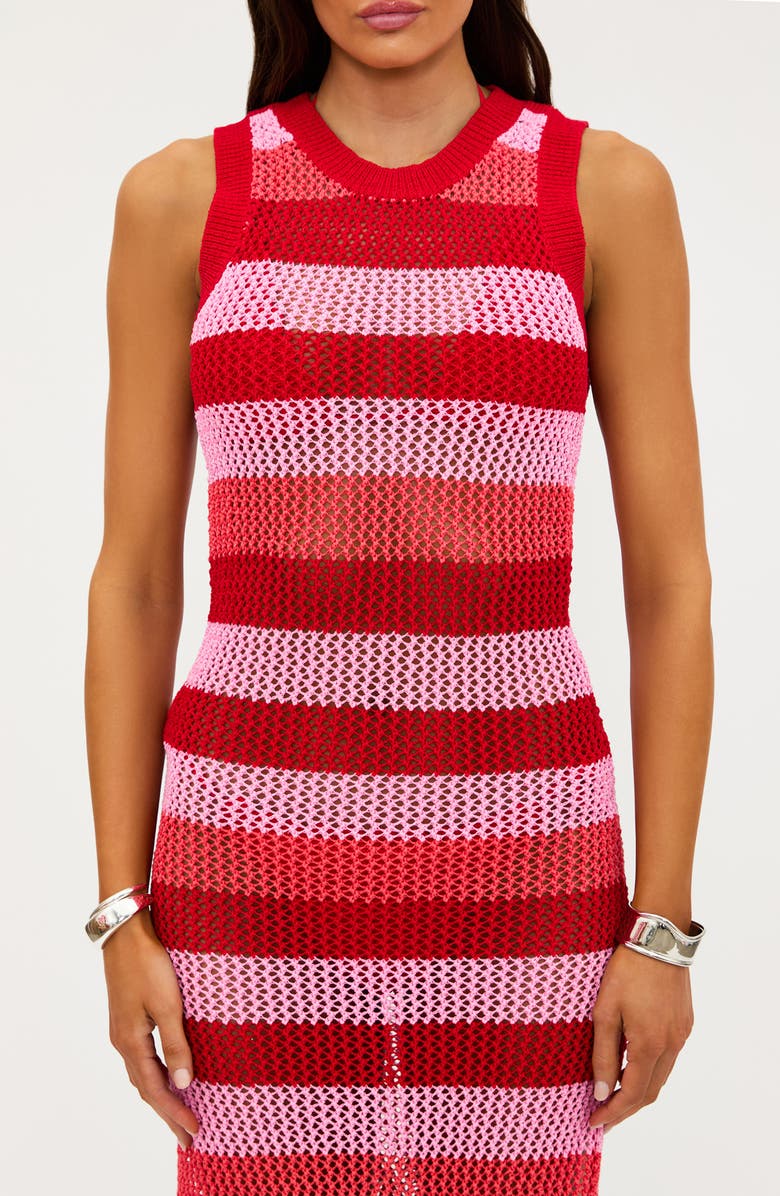 Beach Riot Holly Rose Sheer Open Knit Cover-Up Dress, Alternate, color, Ruby Stripe Crochet