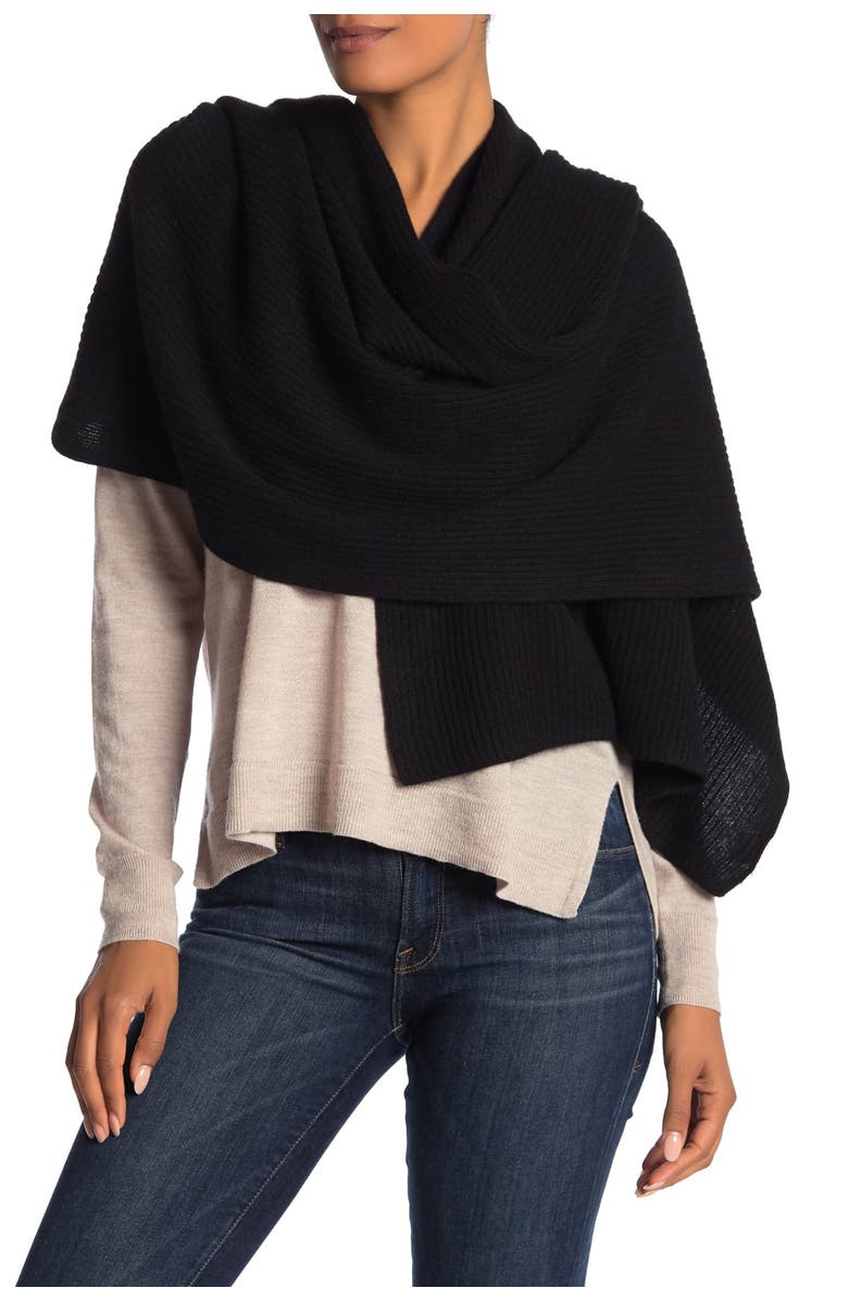 Portolano Cashmere Ribbed Wrap Scarf, Main, color, Black