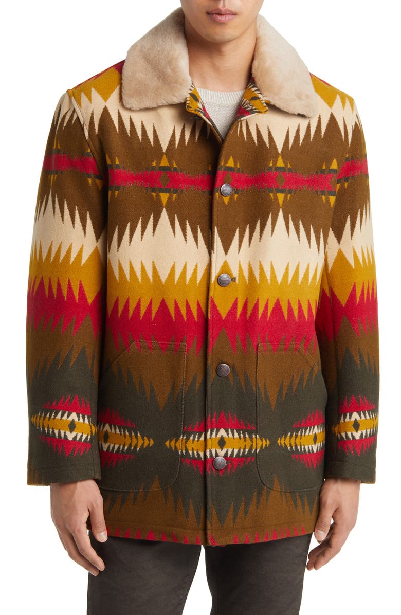 Pendleton Brownsville Wool & Cotton Coat with Genuine Shearling Collar, Alternate, color,