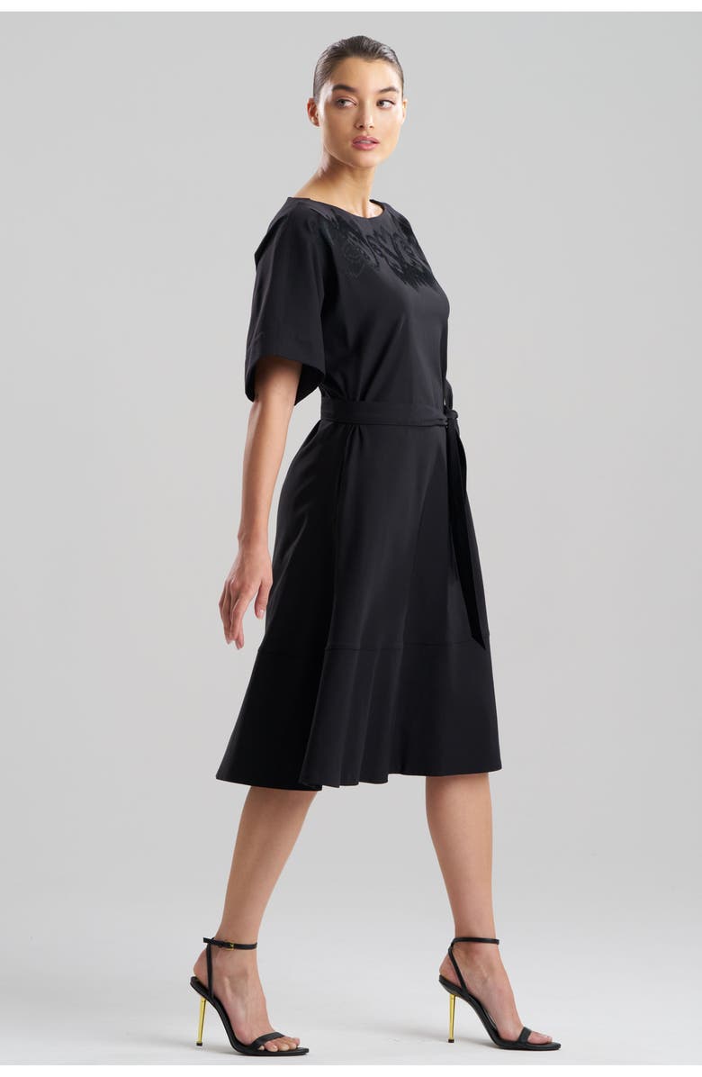 N Natori Solid Lightweight Woven Boatneck Dress with Embellishment, Alternate, color, Black