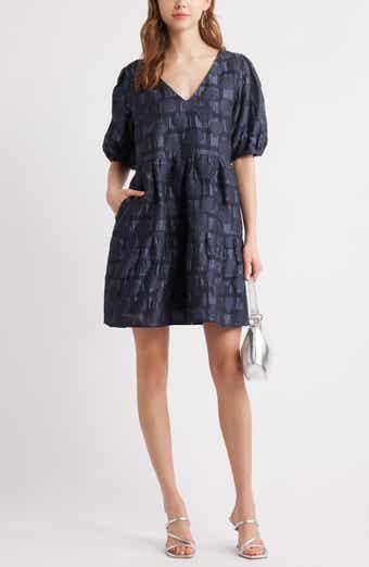 Chelsea28 Puff Sleeve Jacquard Tiered Minidress