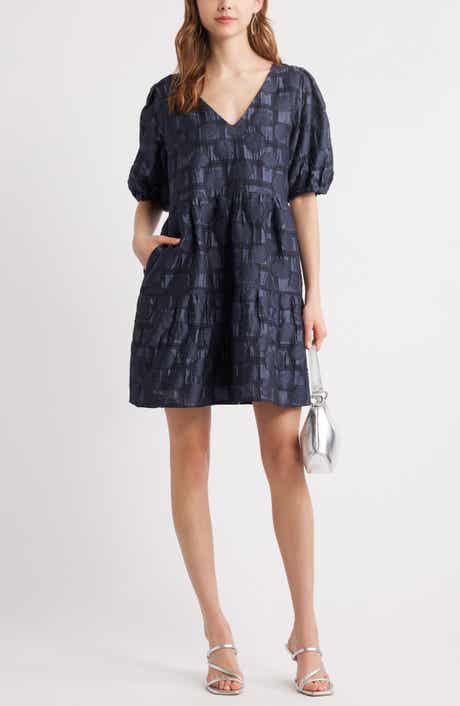 Chelsea28 Puff Sleeve Jacquard Tiered Minidress
