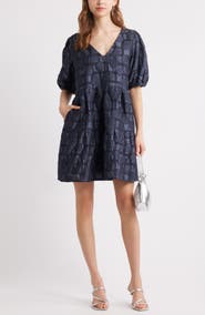 Chelsea28 Puff Sleeve Jacquard Tiered Minidress