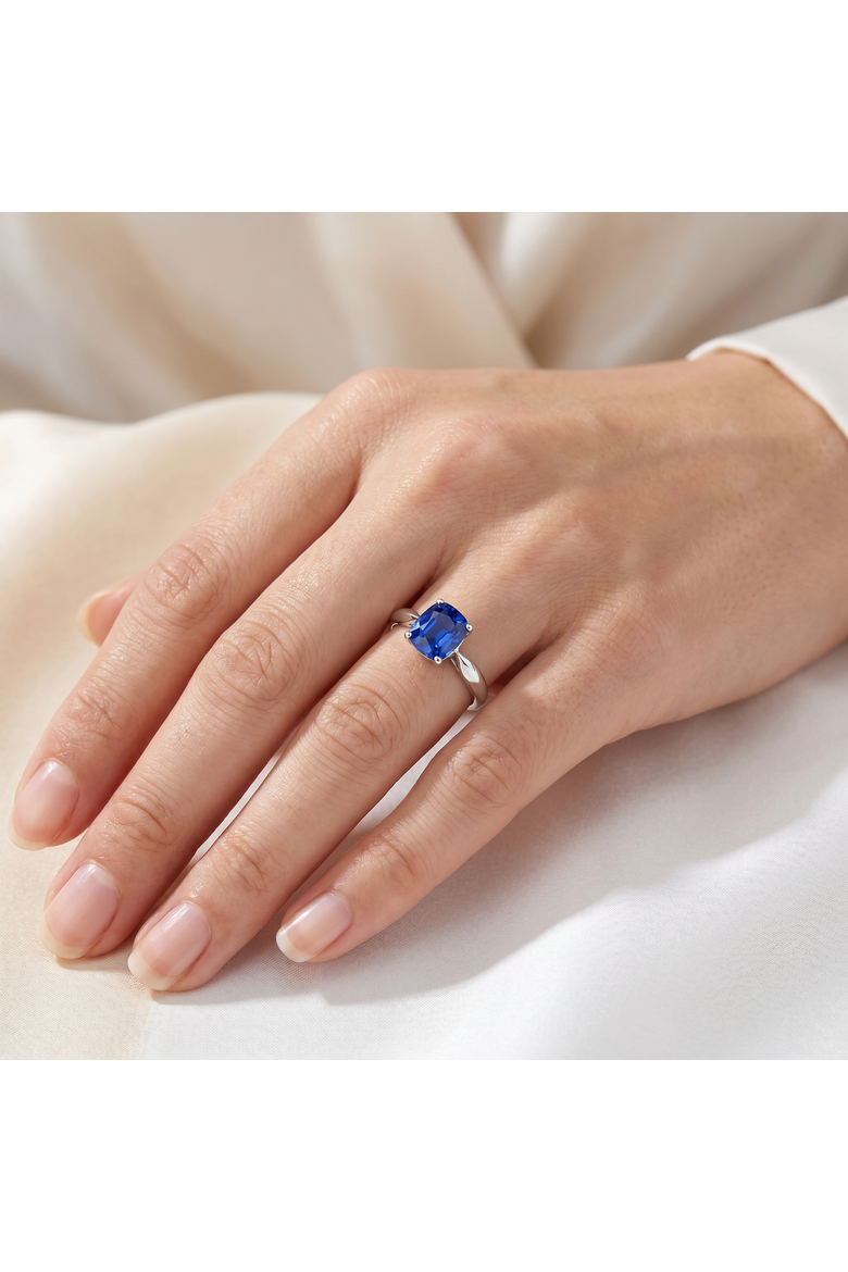 Certified 2Ct Cushion Blue Sapphire Solitaire Engagemet Ring 14k Gold Lab Grown, Alternate, color, 14k White Gold
