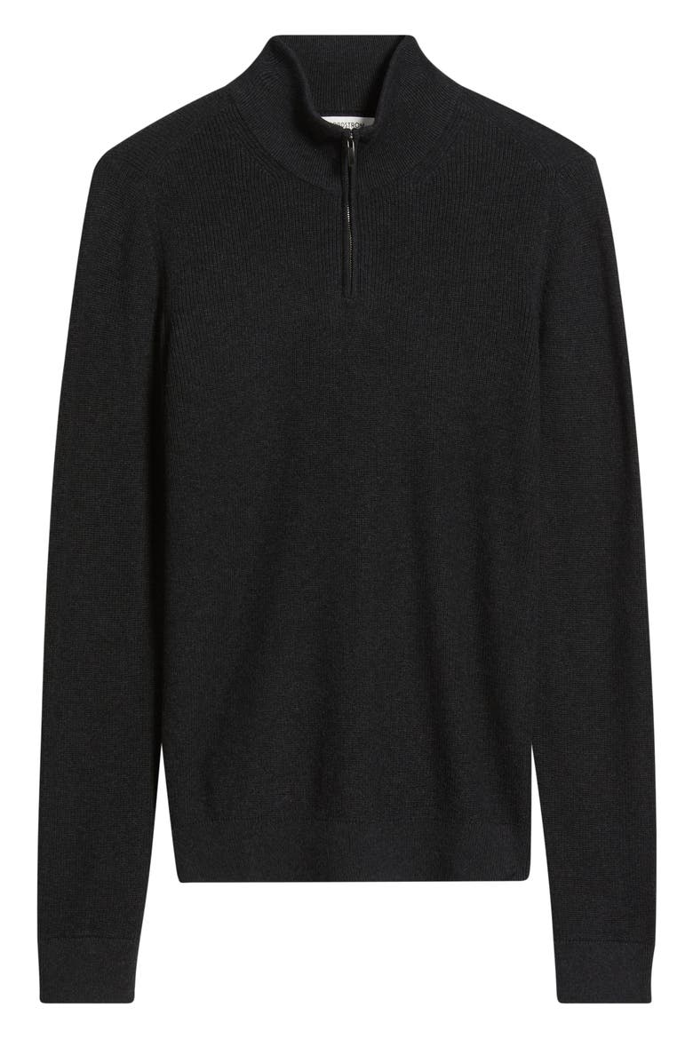 Cotton & Cashmere Quarter Zip Sweater, Alternate, color, BLACK COAL HEATHER