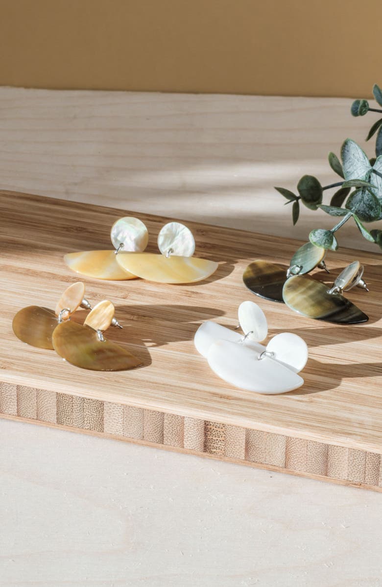 LIKHA Mother-of-Pearl Geometric Coin Stud Earrings, Alternate, color, Black