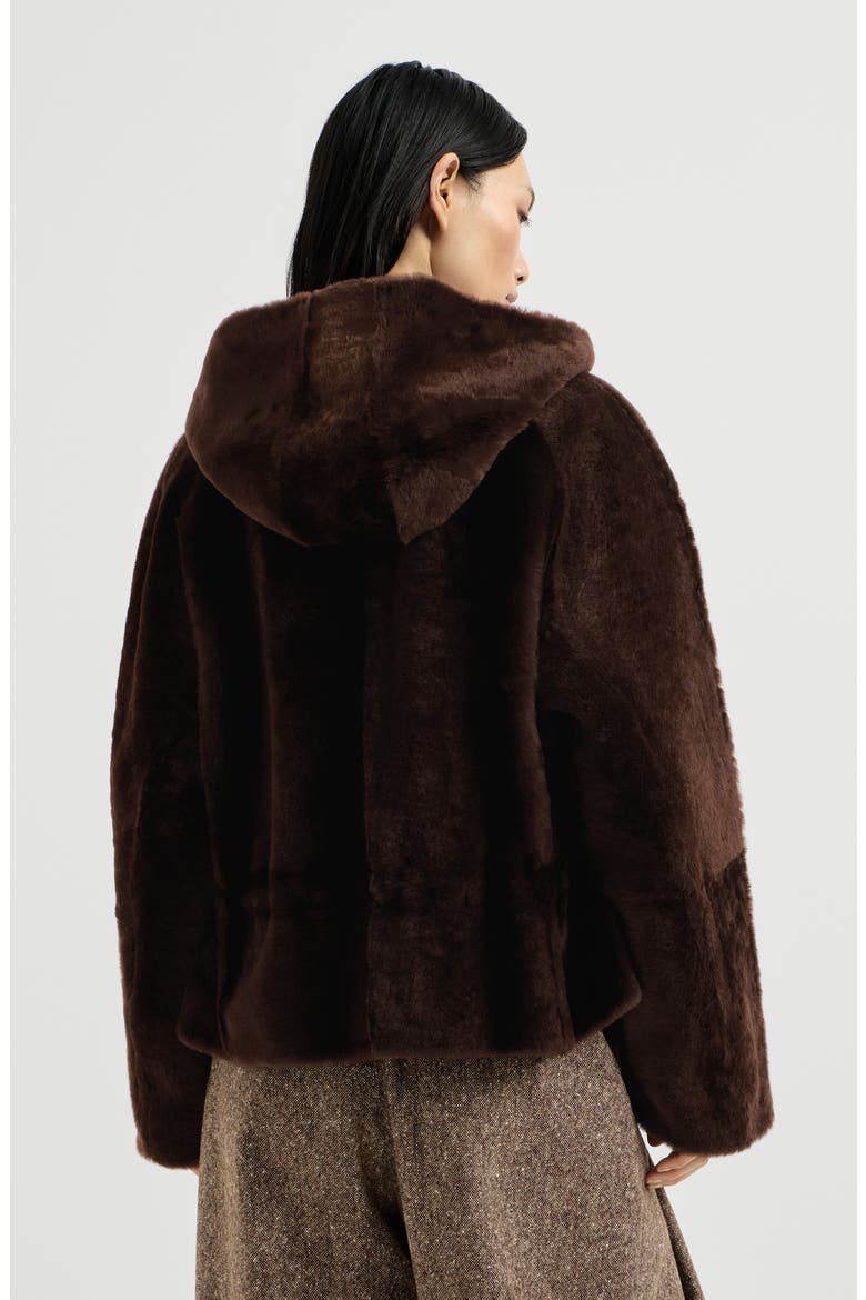 Shearling outerwear jacket with shiny zipper pull, Alternate, color, Brown Gianduia
