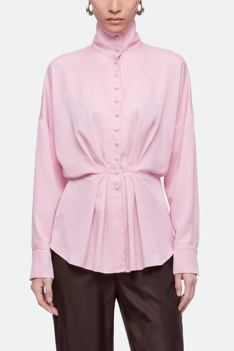 Tie Detail Stand Collar Shirt