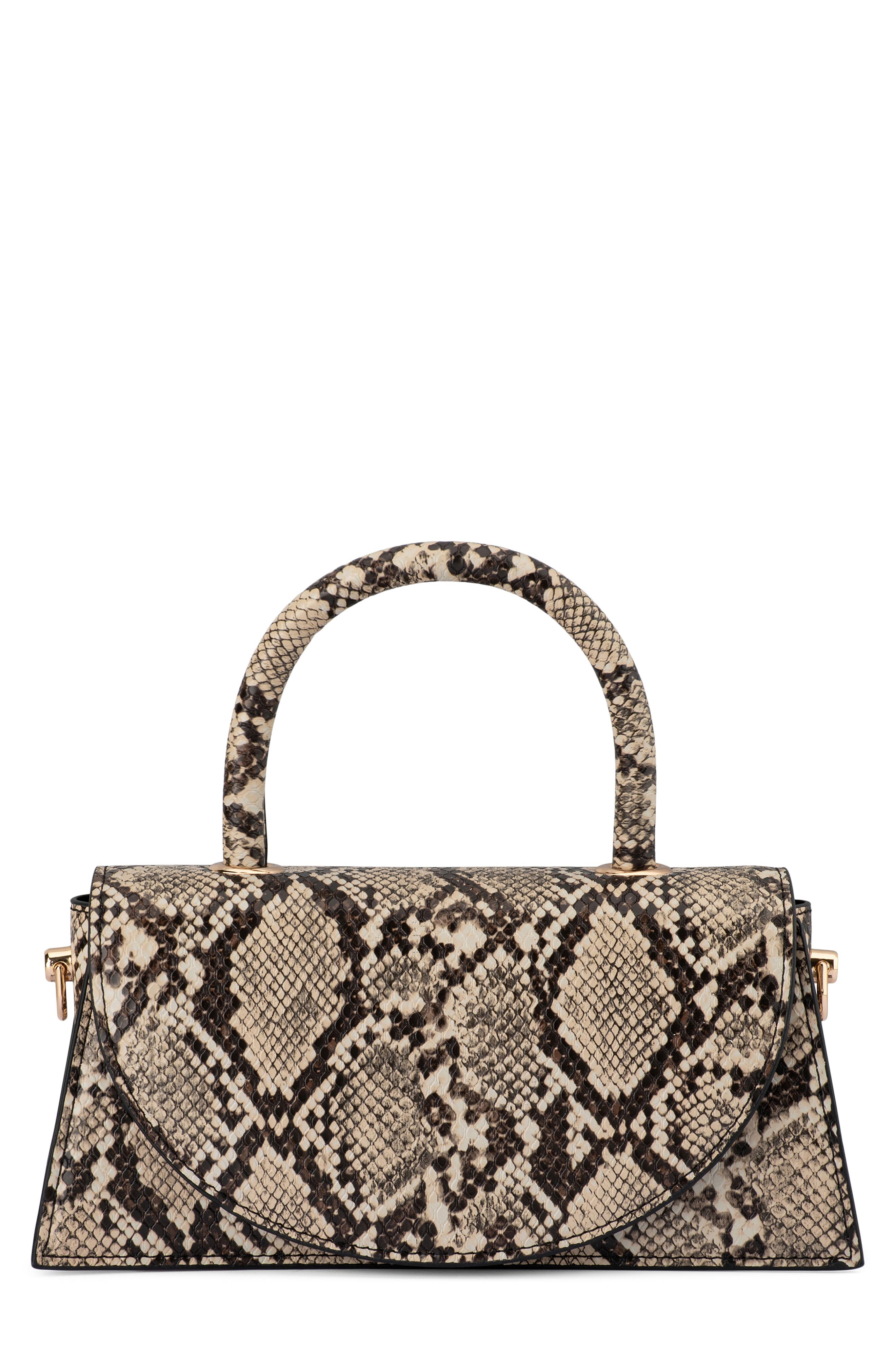 Kendall Snakeskin Embossed Faux Leather Top Handle Bag, Main, color, NATURAL