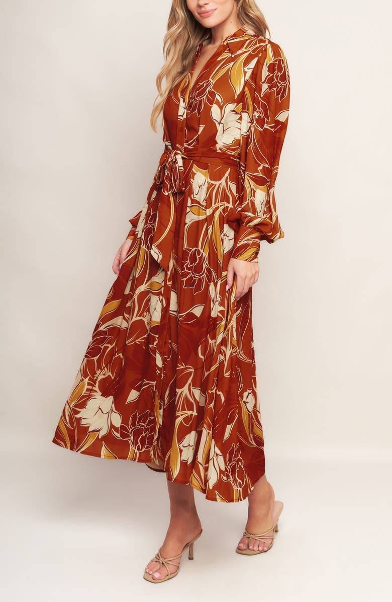 FLYING TOMATO Floral Long Sleeve Midi Shirtdress, Alternate, color,